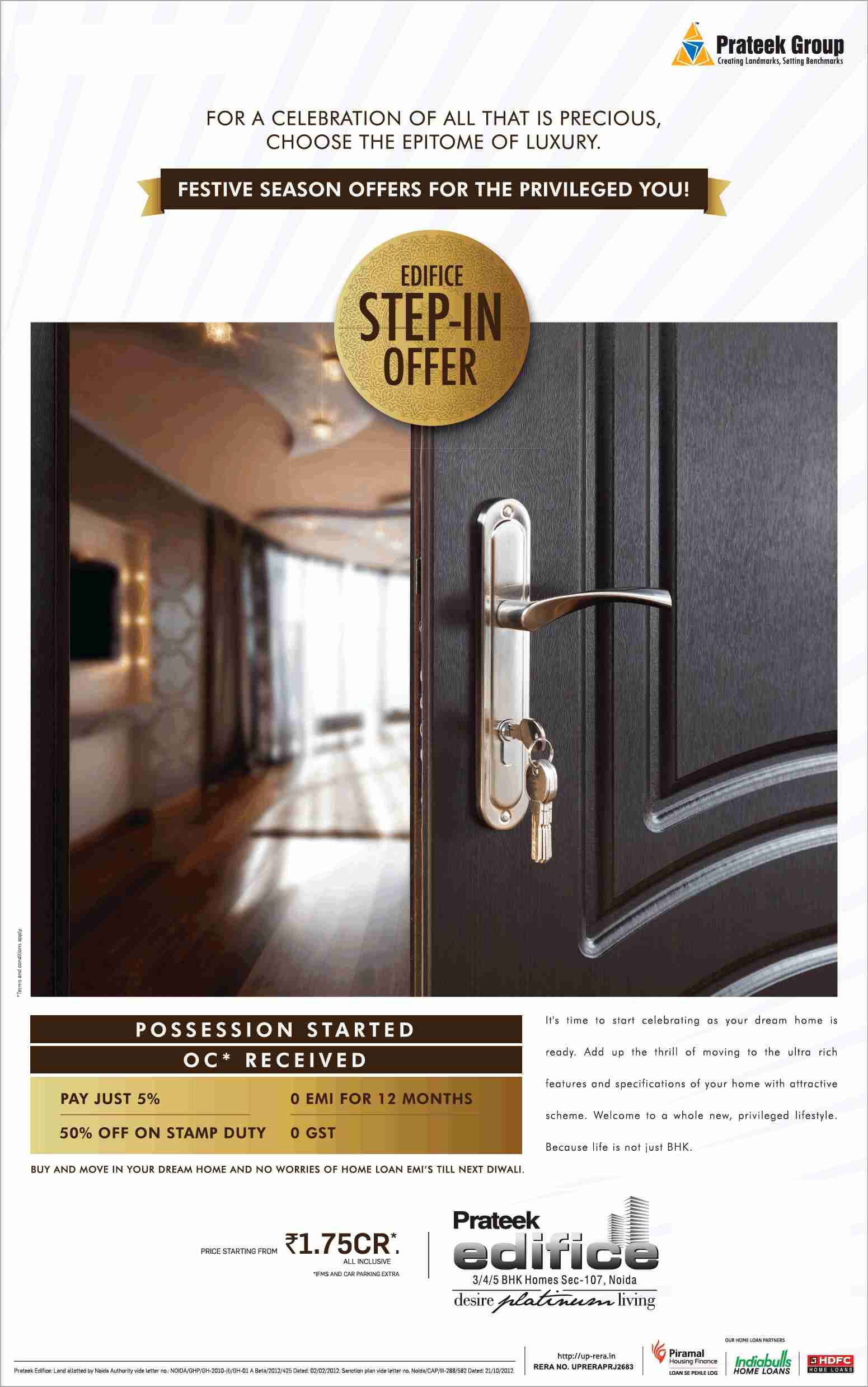 Avail the Edifice Step-In offer at Prateek Edifice in Sector 107, Noida Update